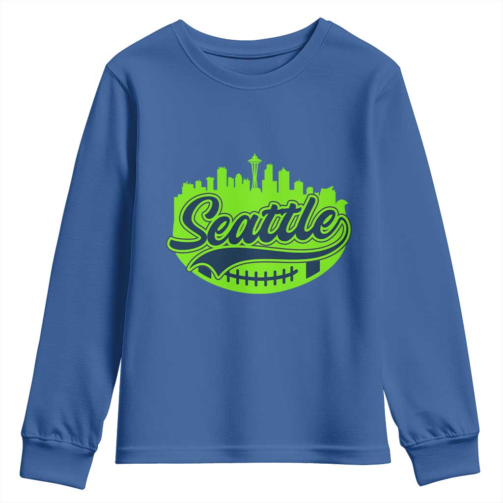 Seattle Pride Skyline Football Lover Youth Sweatshirt Game Day Sports Fan TS02 Royal Blue Print Your Wear