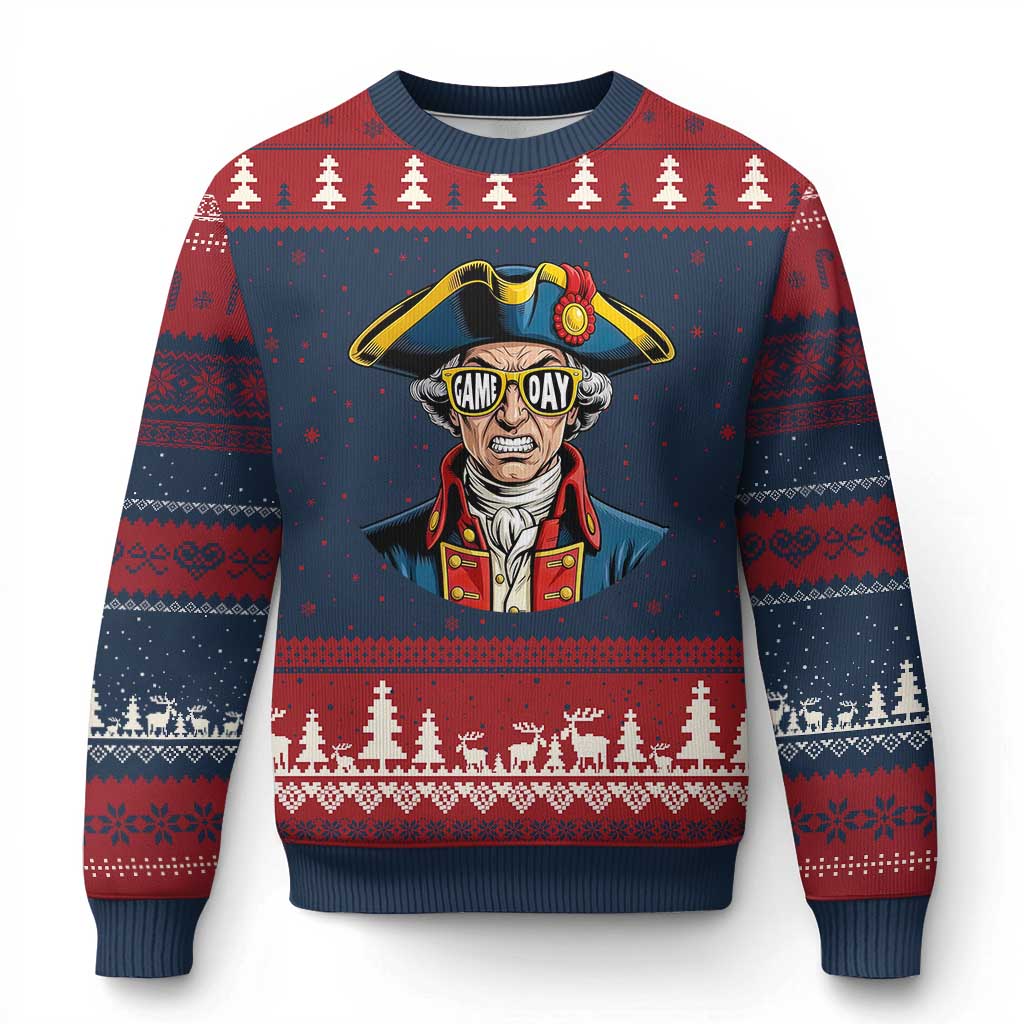 Vintage Game Day Patriot Ugly Christmas Sweater Revolutionary Colonial Mascot Football Fan TS02 Navy Red Print Your Wear