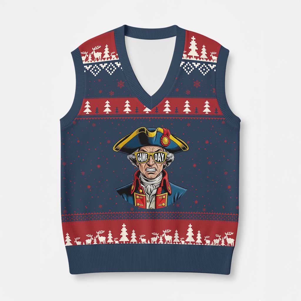 Vintage Game Day Patriot V-Neck Knit Sweater Vest Revolutionary Colonial Mascot Football Fan TS02 Navy Red Print Your Wear