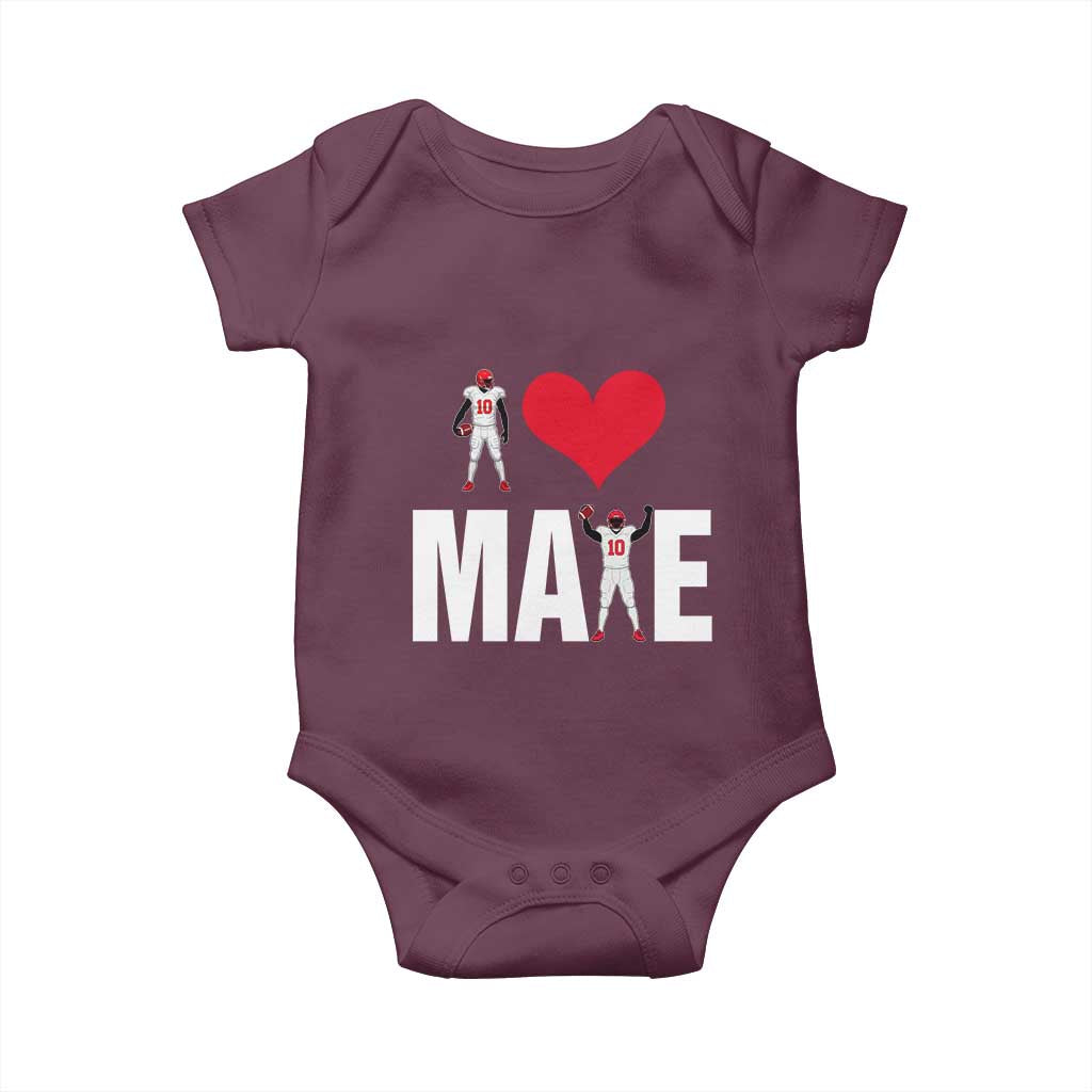 I Love Maye Red Heart Baby Onesie Football Fan Celebration TS02 Maroon Print Your Wear