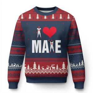 I Love Maye Red Heart Ugly Christmas Sweater Football Fan Celebration TS02 Navy Red Print Your Wear