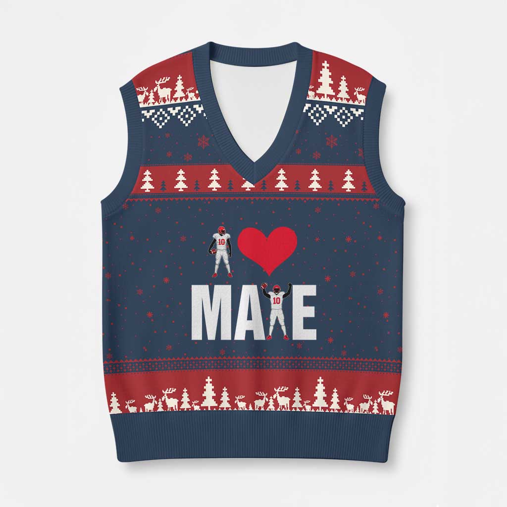 I Love Maye Red Heart V-Neck Knit Sweater Vest Football Fan Celebration TS02 Navy Red Print Your Wear
