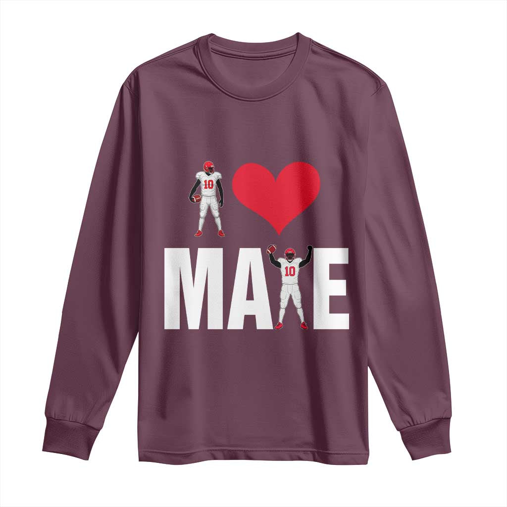 I Love Maye Red Heart Long Sleeve Shirt Football Fan Celebration TS02 Maroon Print Your Wear