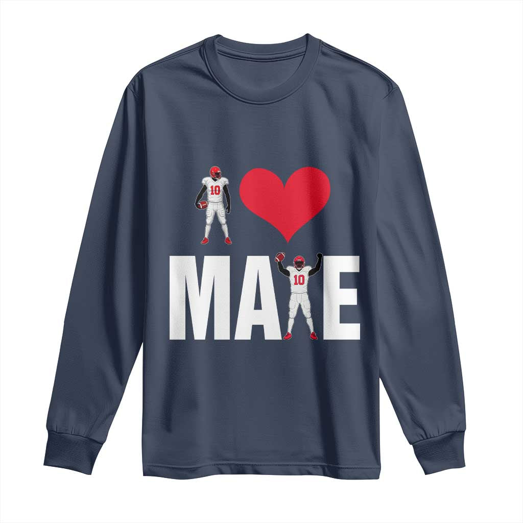 I Love Maye Red Heart Long Sleeve Shirt Football Fan Celebration TS02 Navy Print Your Wear