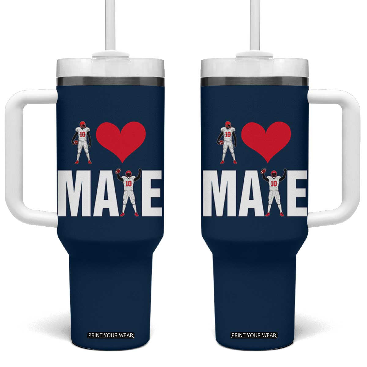 I Love Maye Red Heart Tumbler With Handle Football Fan Celebration TS02 One Size: 40 oz Navy Print Your Wear