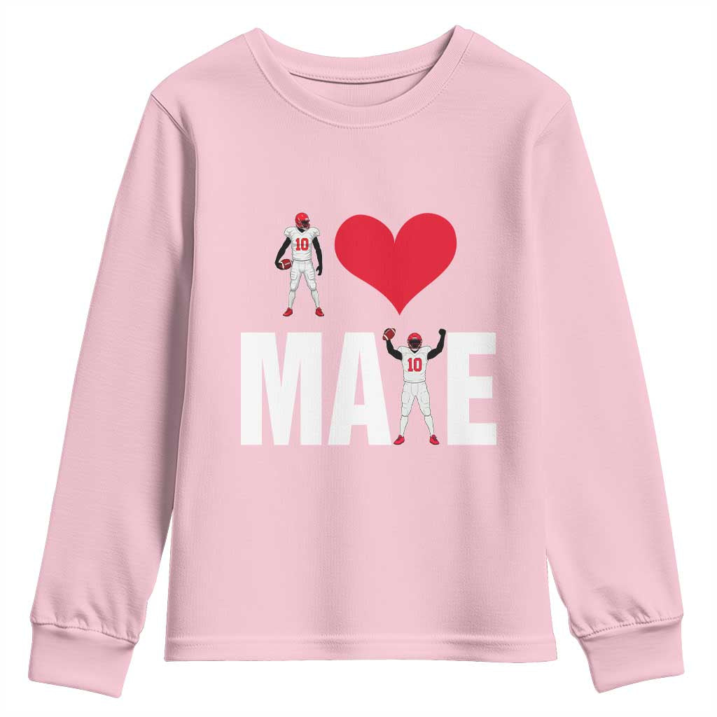 I Love Maye Red Heart Youth Sweatshirt Football Fan Celebration TS02 Light Pink Print Your Wear
