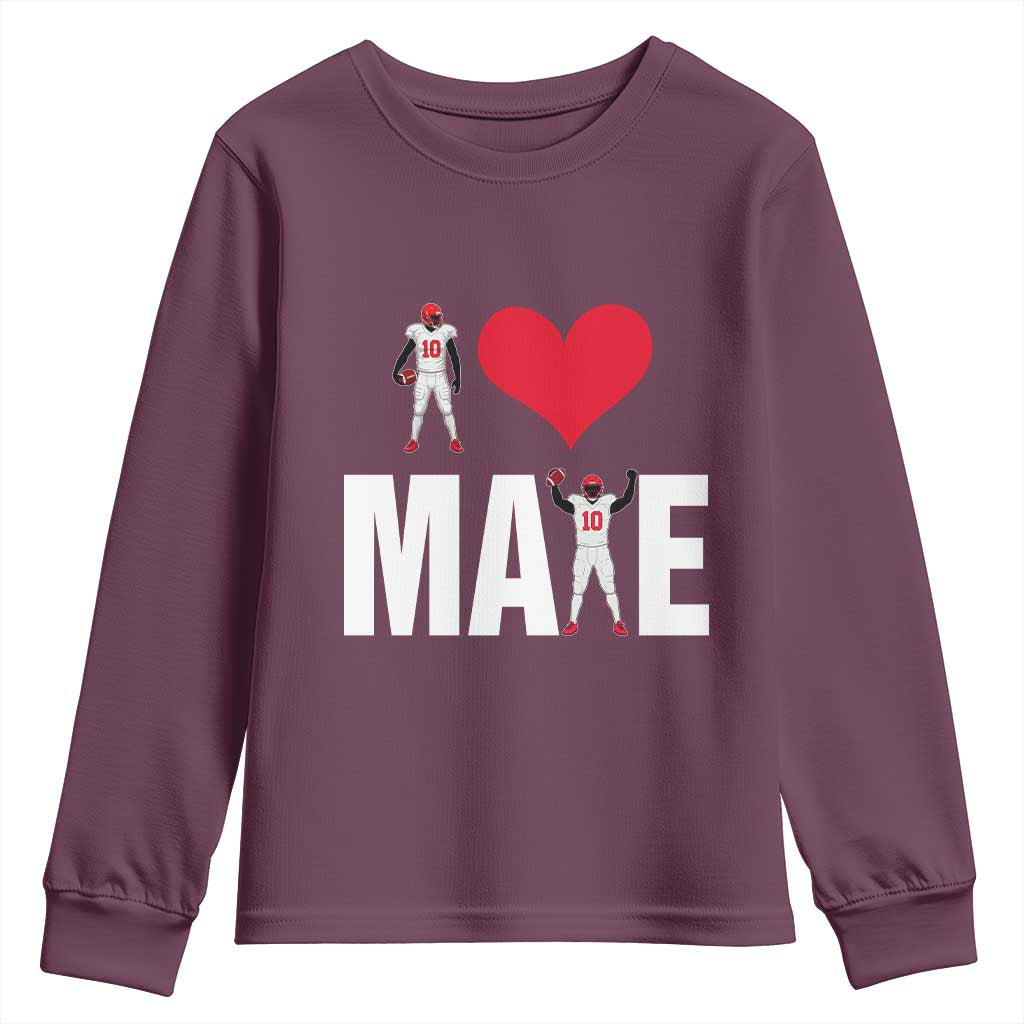 I Love Maye Red Heart Youth Sweatshirt Football Fan Celebration TS02 Maroon Print Your Wear
