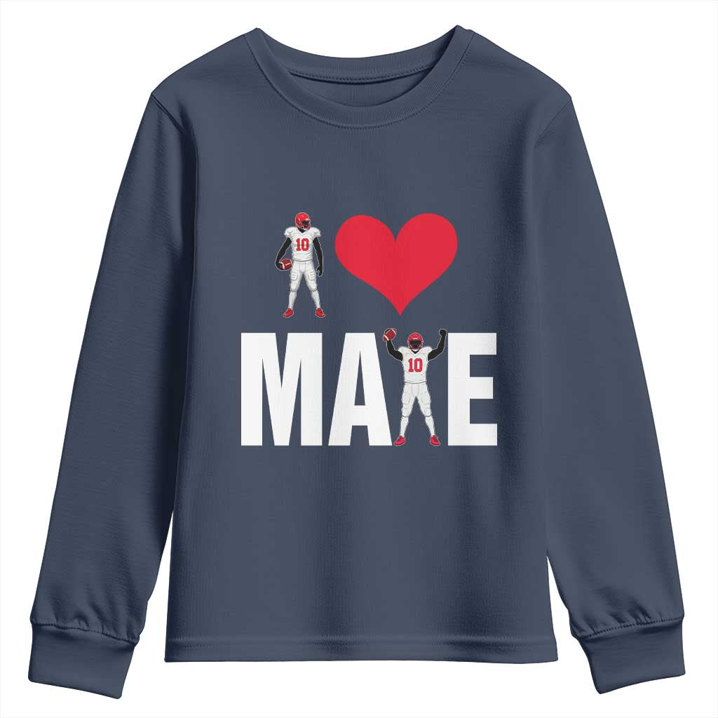 I Love Maye Red Heart Youth Sweatshirt Football Fan Celebration TS02 Navy Print Your Wear
