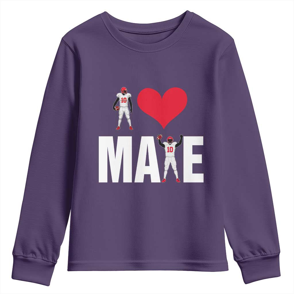 I Love Maye Red Heart Youth Sweatshirt Football Fan Celebration TS02 Purple Print Your Wear