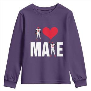 I Love Maye Red Heart Youth Sweatshirt Football Fan Celebration TS02 Purple Print Your Wear