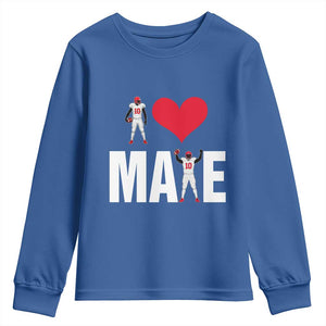 I Love Maye Red Heart Youth Sweatshirt Football Fan Celebration TS02 Royal Blue Print Your Wear