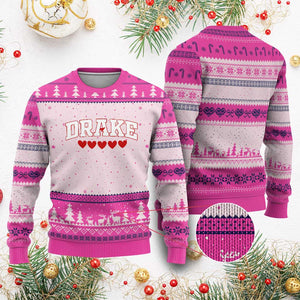 I Heart Drake Red Love Hearts Ugly Christmas Sweater Football Fan Celebration TS02 Hot Pink Print Your Wear
