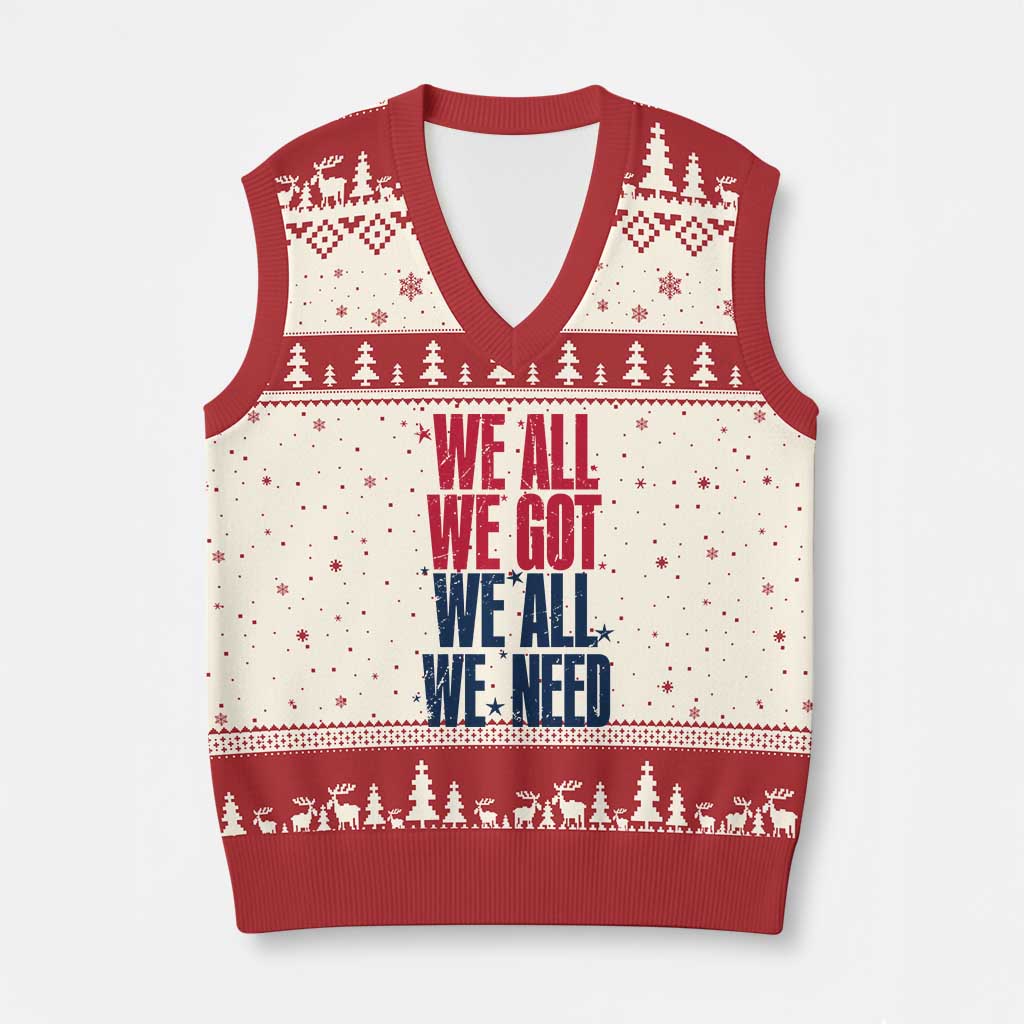 We All We Got We All We Need Patriots V-Neck Knit Sweater Vest Red and Blue Sports Fan Chant TS02 Beige Red Print Your Wear