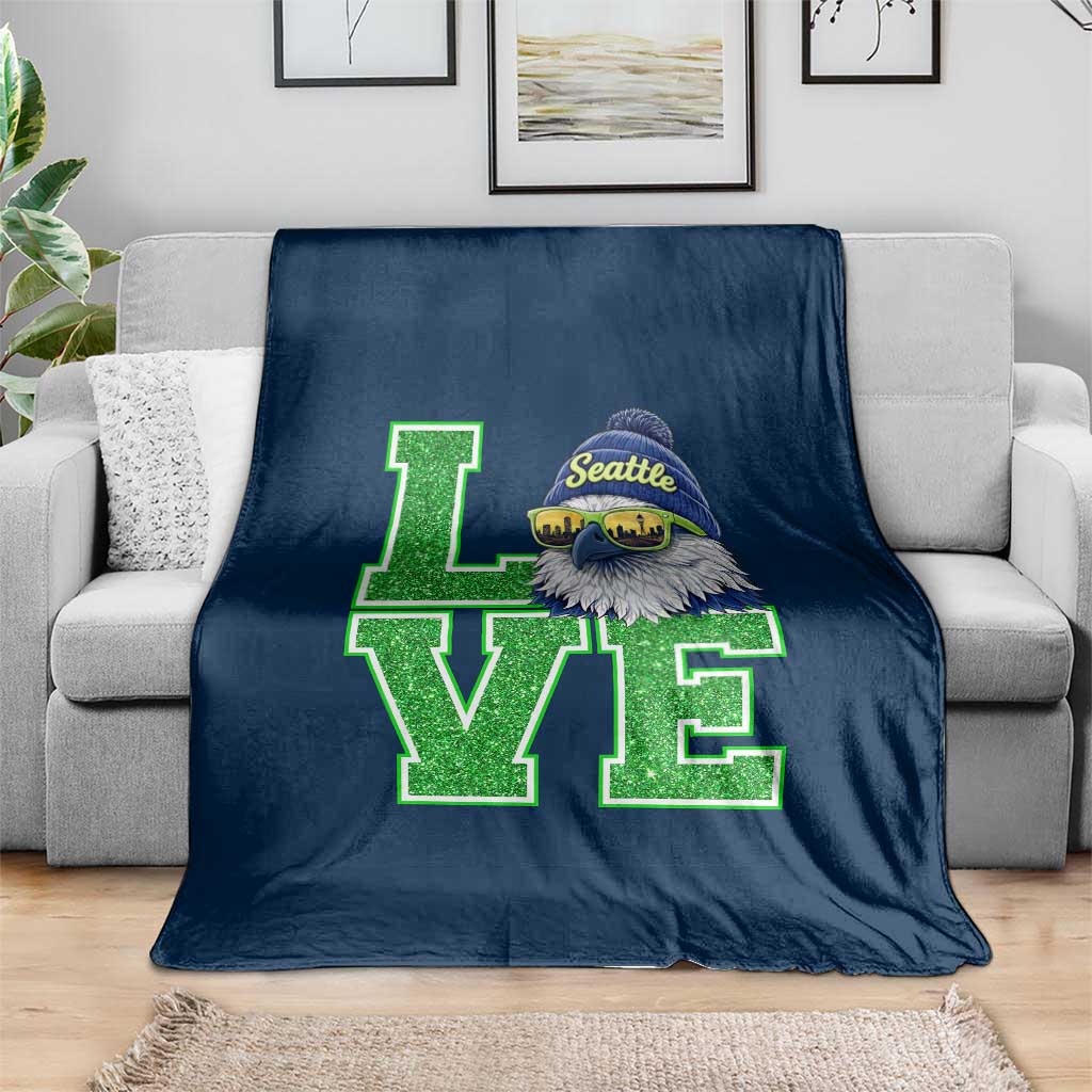 Seattle LOVE Hawk Graphic Throw Blanket Blue and Green Game Day Sports Fan TS02 Print Your Wear