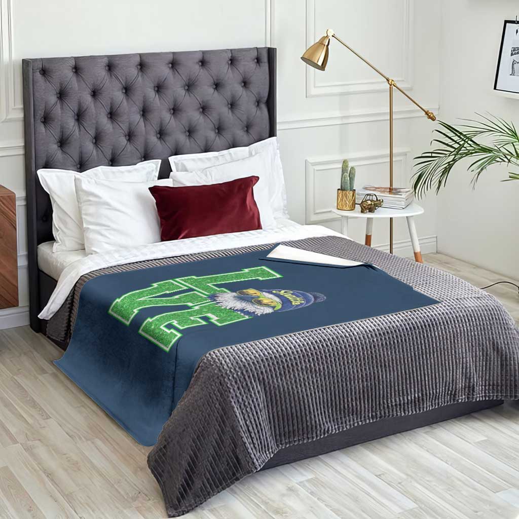 Seattle LOVE Hawk Graphic Throw Blanket Blue and Green Game Day Sports Fan TS02 Print Your Wear