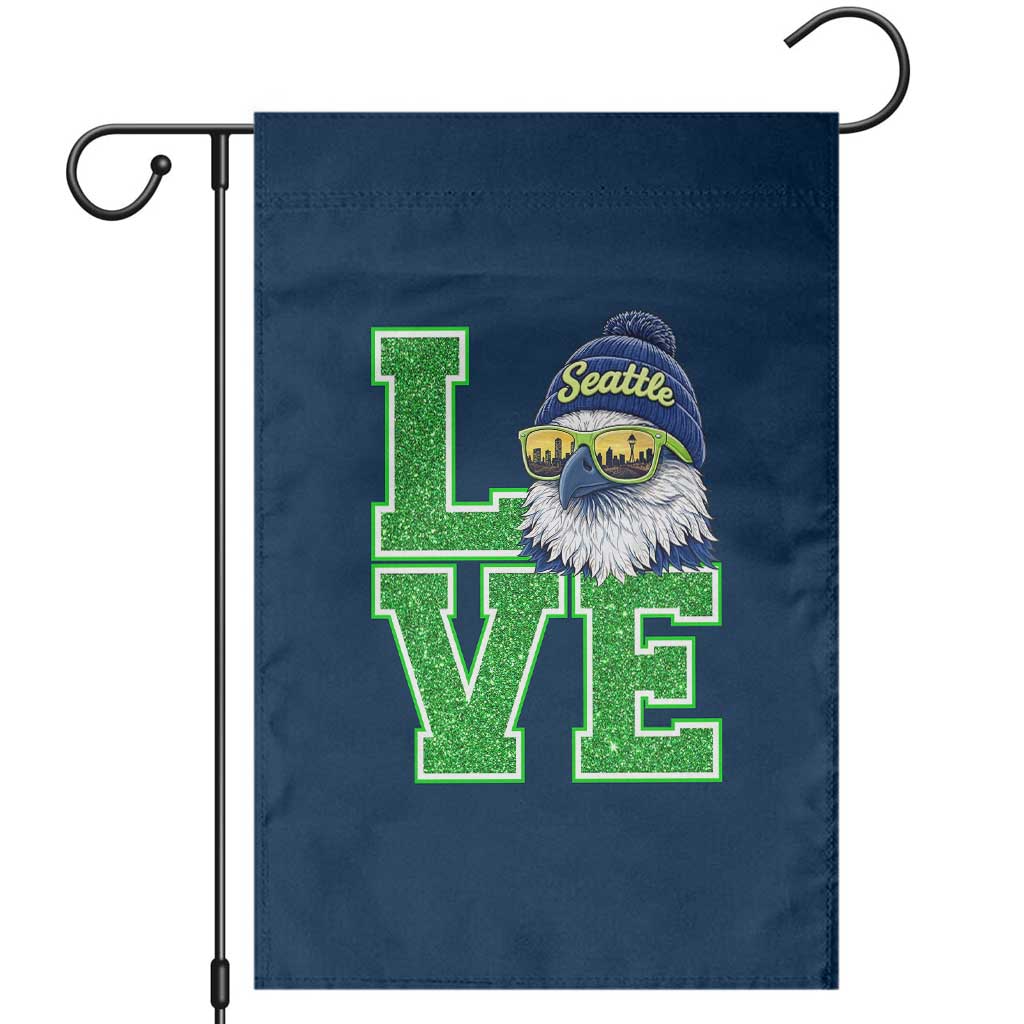 Seattle LOVE Hawk Graphic Garden Flag Blue and Green Game Day Sports Fan TS02 Navy Print Your Wear