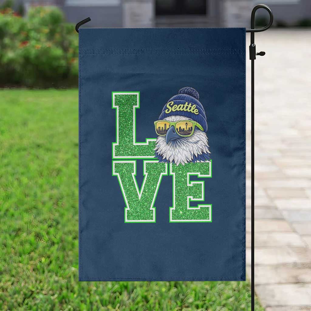 Seattle LOVE Hawk Graphic Garden Flag Blue and Green Game Day Sports Fan TS02 Print Your Wear