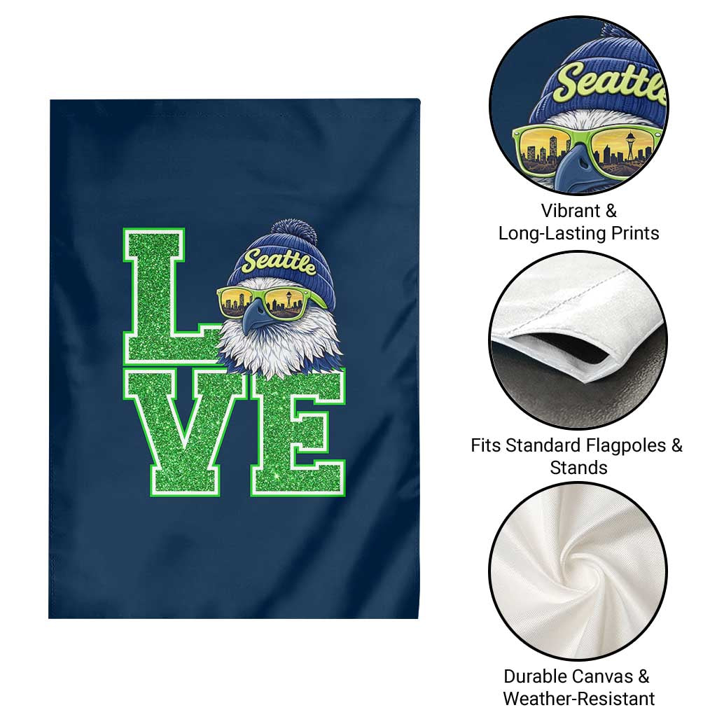 Seattle LOVE Hawk Graphic Garden Flag Blue and Green Game Day Sports Fan TS02 Print Your Wear