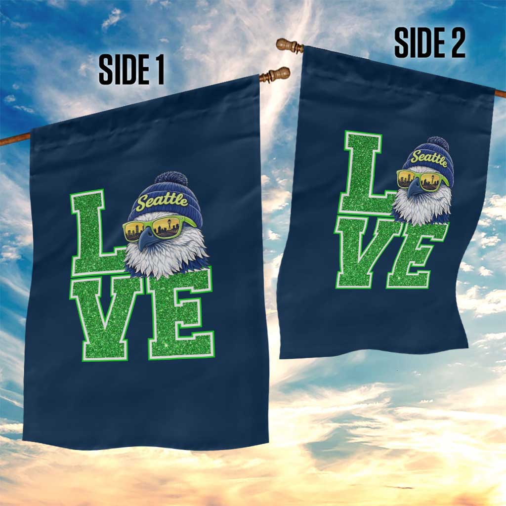 Seattle LOVE Hawk Graphic Garden Flag Blue and Green Game Day Sports Fan TS02 Print Your Wear