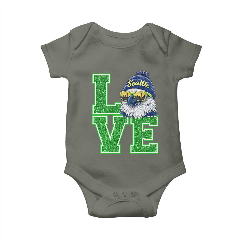 Seattle LOVE Hawk Graphic Baby Onesie Blue and Green Game Day Sports Fan TS02 Military Green Print Your Wear