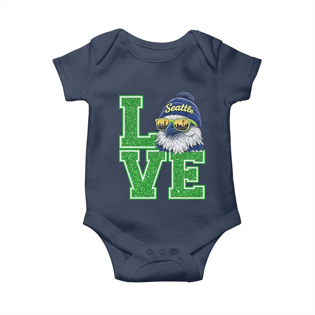 Seattle LOVE Hawk Graphic Baby Onesie Blue and Green Game Day Sports Fan TS02 Navy Print Your Wear