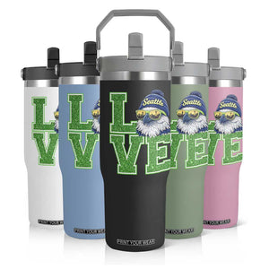 Seattle LOVE Hawk Graphic Flip Straw Tumbler Blue and Green Game Day Sports Fan TS02 Print Your Wear