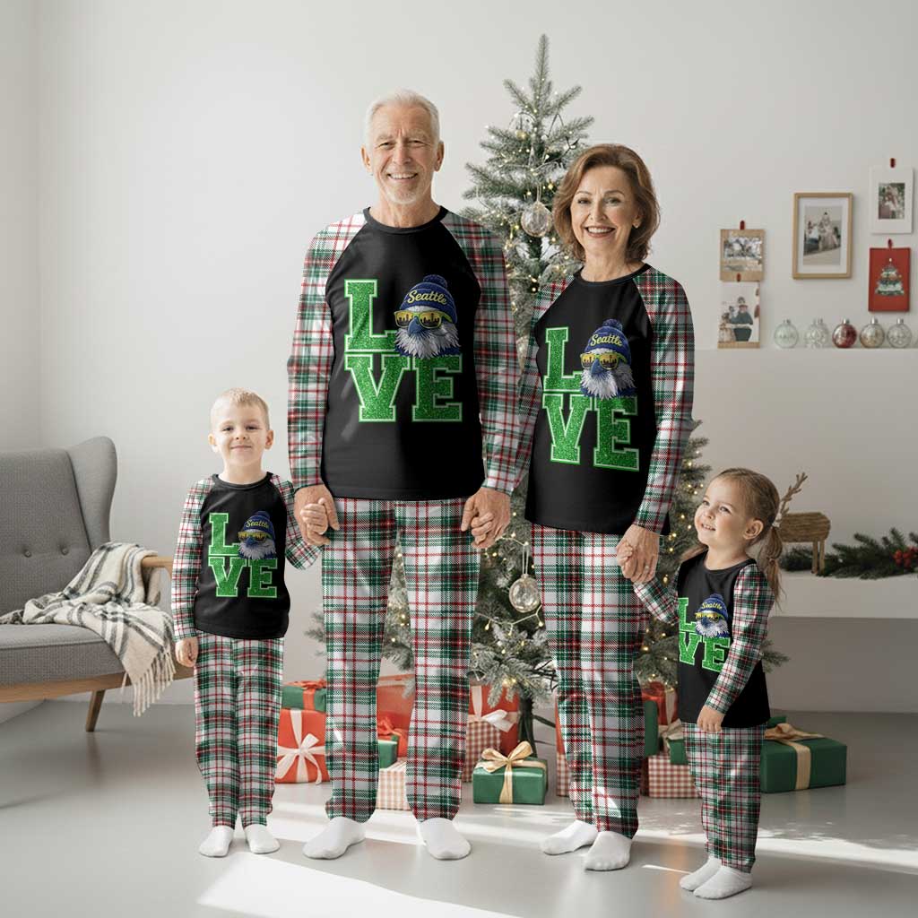 Seattle LOVE Hawk Graphic Plaid Pajama Set Blue and Green Game Day Sports Fan TS02 Christmas Plaid Print Your Wear