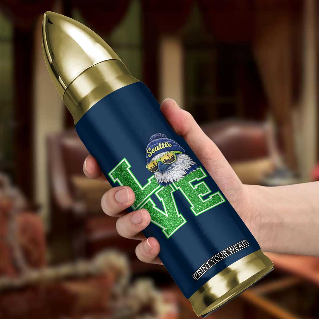 Seattle LOVE Hawk Graphic Bullet Tumbler Blue and Green Game Day Sports Fan TS02 Print Your Wear