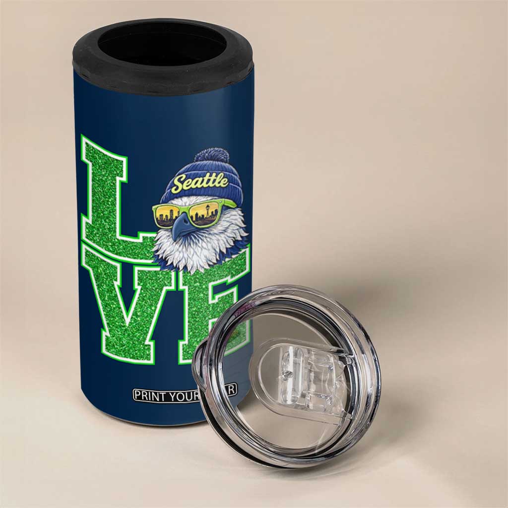 Seattle LOVE Hawk Graphic 4 in 1 Can Cooler Tumbler Blue and Green Game Day Sports Fan TS02 Print Your Wear