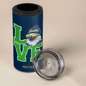 Seattle LOVE Hawk Graphic 4 in 1 Can Cooler Tumbler Blue and Green Game Day Sports Fan TS02 Print Your Wear