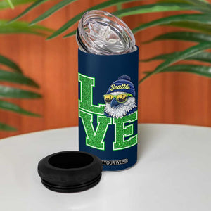 Seattle LOVE Hawk Graphic 4 in 1 Can Cooler Tumbler Blue and Green Game Day Sports Fan TS02 Print Your Wear