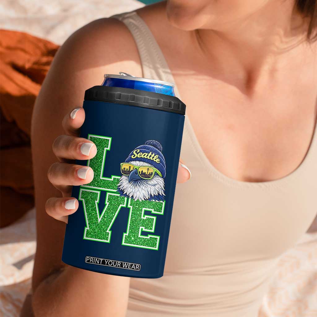 Seattle LOVE Hawk Graphic 4 in 1 Can Cooler Tumbler Blue and Green Game Day Sports Fan TS02 Print Your Wear