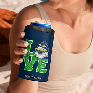 Seattle LOVE Hawk Graphic 4 in 1 Can Cooler Tumbler Blue and Green Game Day Sports Fan TS02 Print Your Wear
