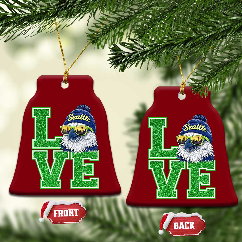 Seattle LOVE Hawk Graphic Ceramic Ornament Blue and Green Game Day Sports Fan TS02 Print Your Wear