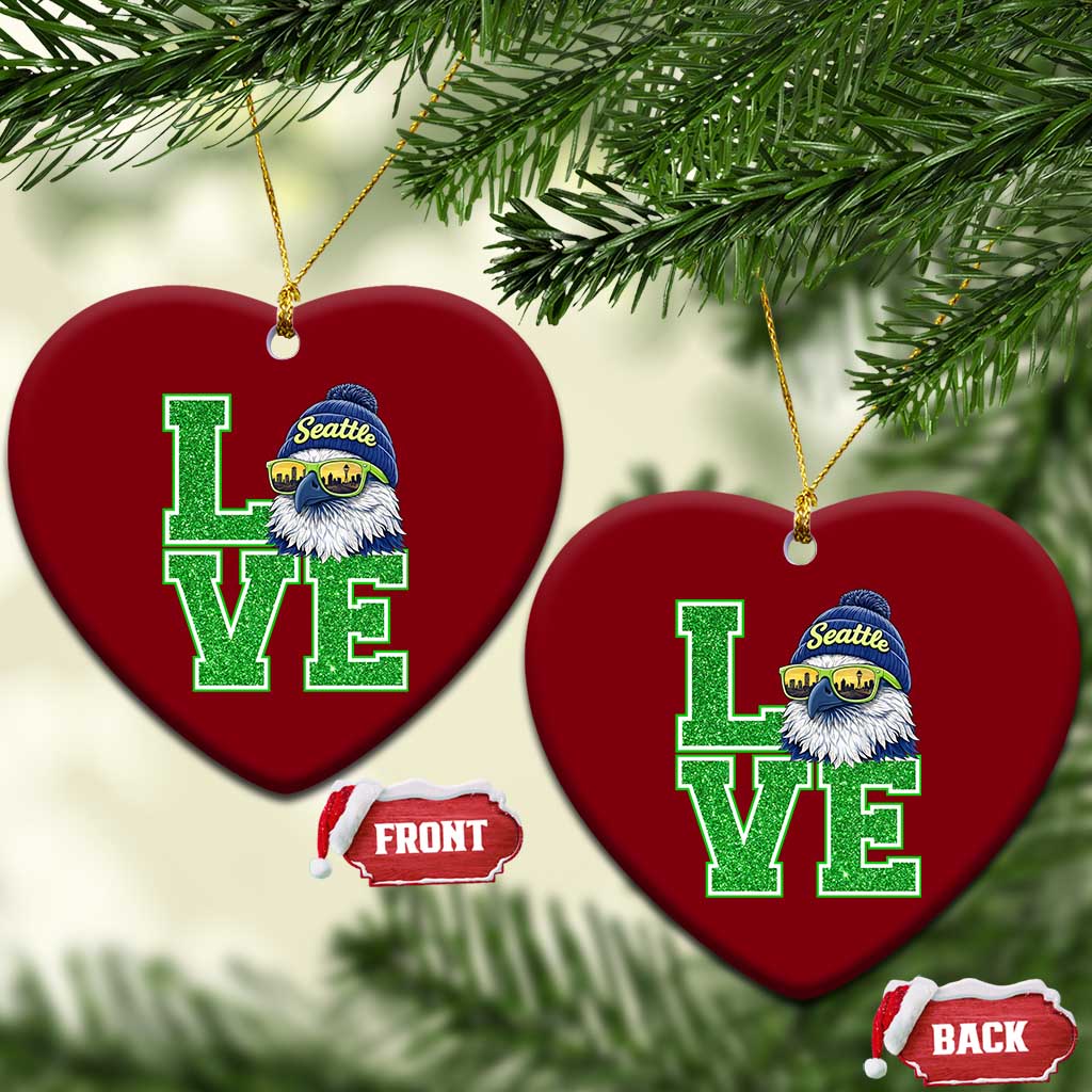 Seattle LOVE Hawk Graphic Ceramic Ornament Blue and Green Game Day Sports Fan TS02 Print Your Wear