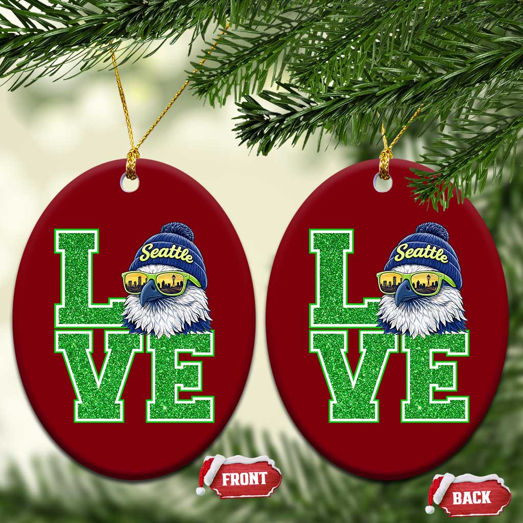Seattle LOVE Hawk Graphic Ceramic Ornament Blue and Green Game Day Sports Fan TS02 Print Your Wear