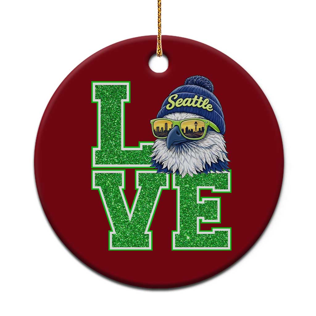 Seattle LOVE Hawk Graphic Ceramic Ornament Blue and Green Game Day Sports Fan TS02 1pc Red Print Your Wear