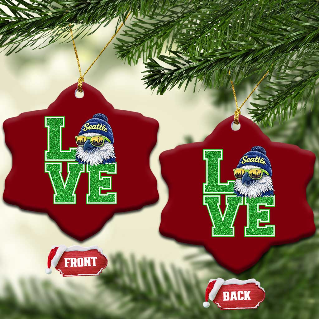 Seattle LOVE Hawk Graphic Ceramic Ornament Blue and Green Game Day Sports Fan TS02 Print Your Wear