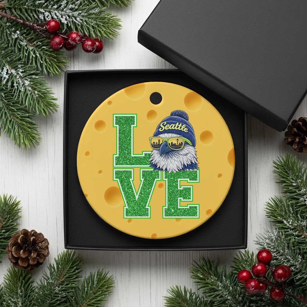Seattle LOVE Hawk Graphic Ceramic Ornament Blue and Green Game Day Sports Fan TS02 1pc Yellow Cheese Print Your Wear