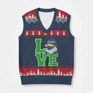 Seattle LOVE Hawk Graphic V-Neck Knit Sweater Vest Blue and Green Game Day Sports Fan TS02 Navy Red Print Your Wear