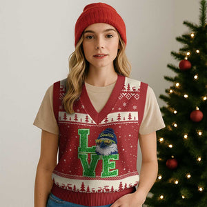 Seattle LOVE Hawk Graphic V-Neck Knit Sweater Vest Blue and Green Game Day Sports Fan TS02 Red Beige Print Your Wear