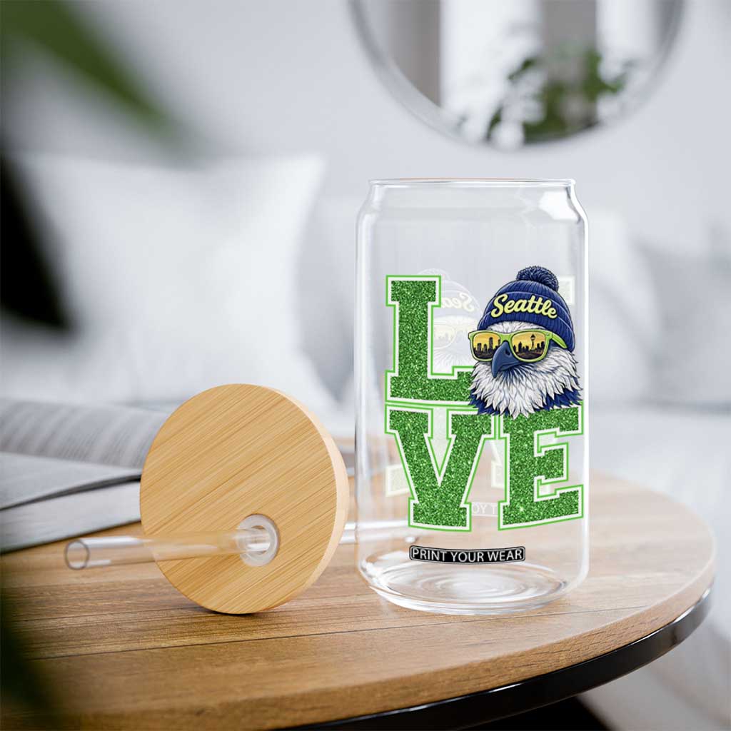 Seattle LOVE Hawk Graphic Glass Can Blue and Green Game Day Sports Fan TS02 Print Your Wear