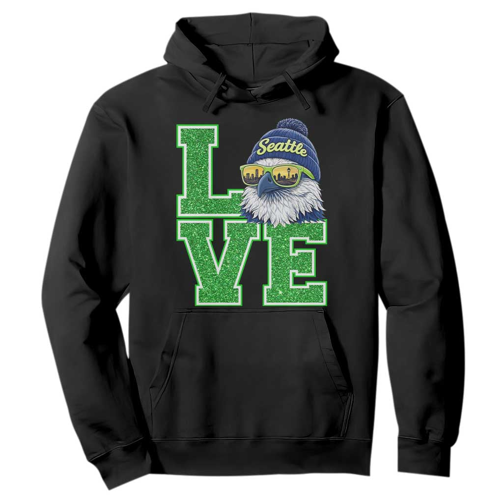 Seattle LOVE Hawk Graphic Hoodie Blue and Green Game Day Sports Fan TS02 Black Print Your Wear