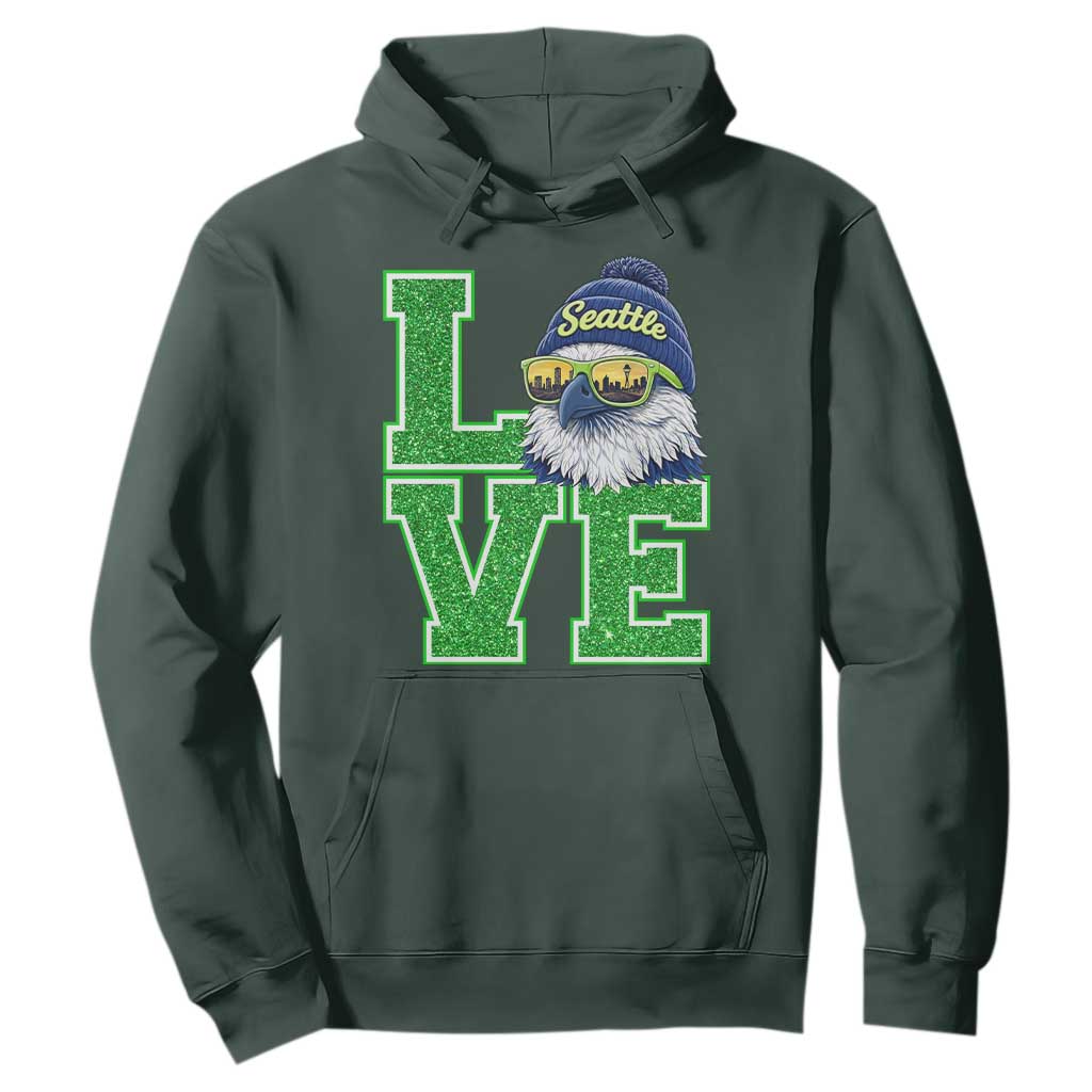 Seattle LOVE Hawk Graphic Hoodie Blue and Green Game Day Sports Fan TS02 Dark Forest Green Print Your Wear