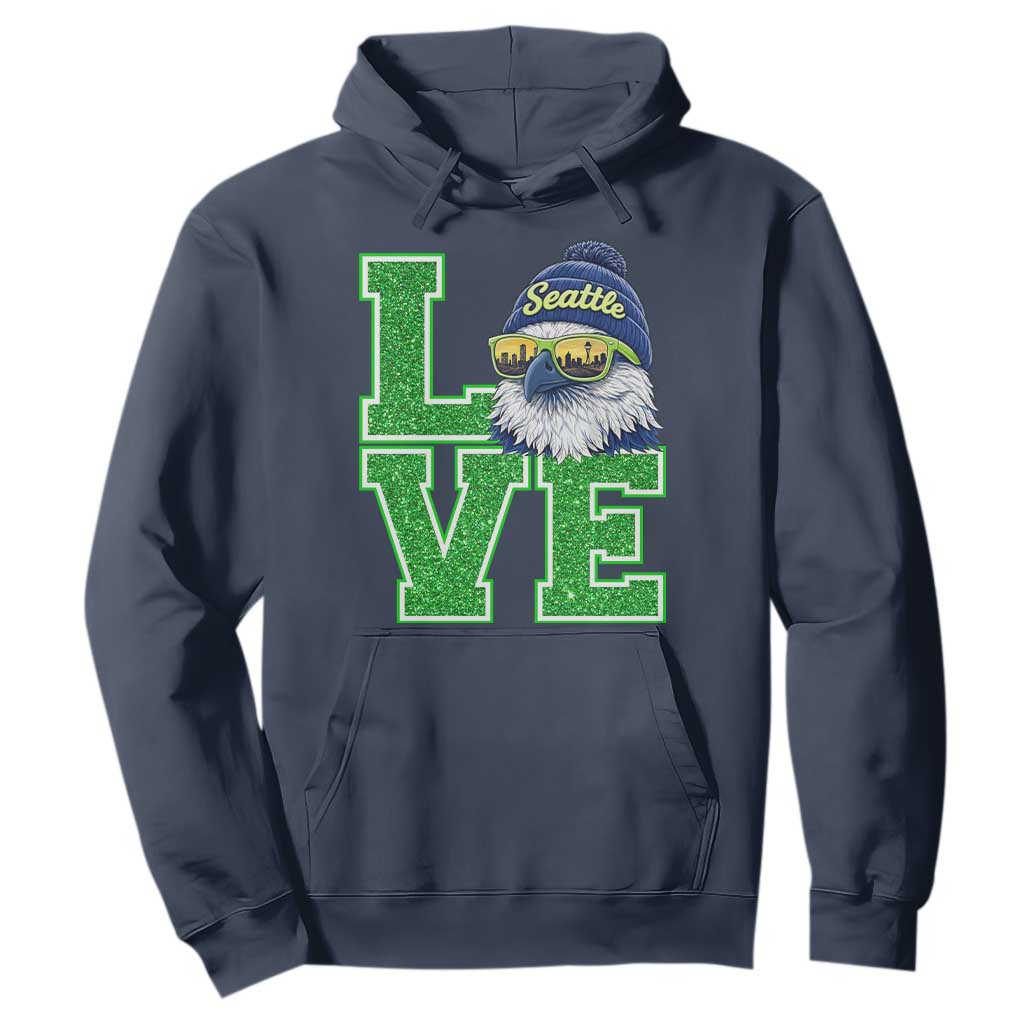 Seattle LOVE Hawk Graphic Hoodie Blue and Green Game Day Sports Fan TS02 Navy Print Your Wear