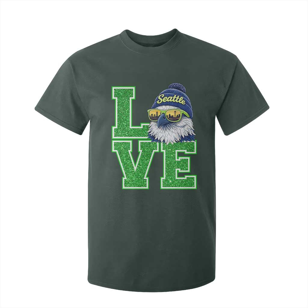 Seattle LOVE Hawk Graphic T Shirt For Kid Blue and Green Game Day Sports Fan TS02 Dark Forest Green Print Your Wear