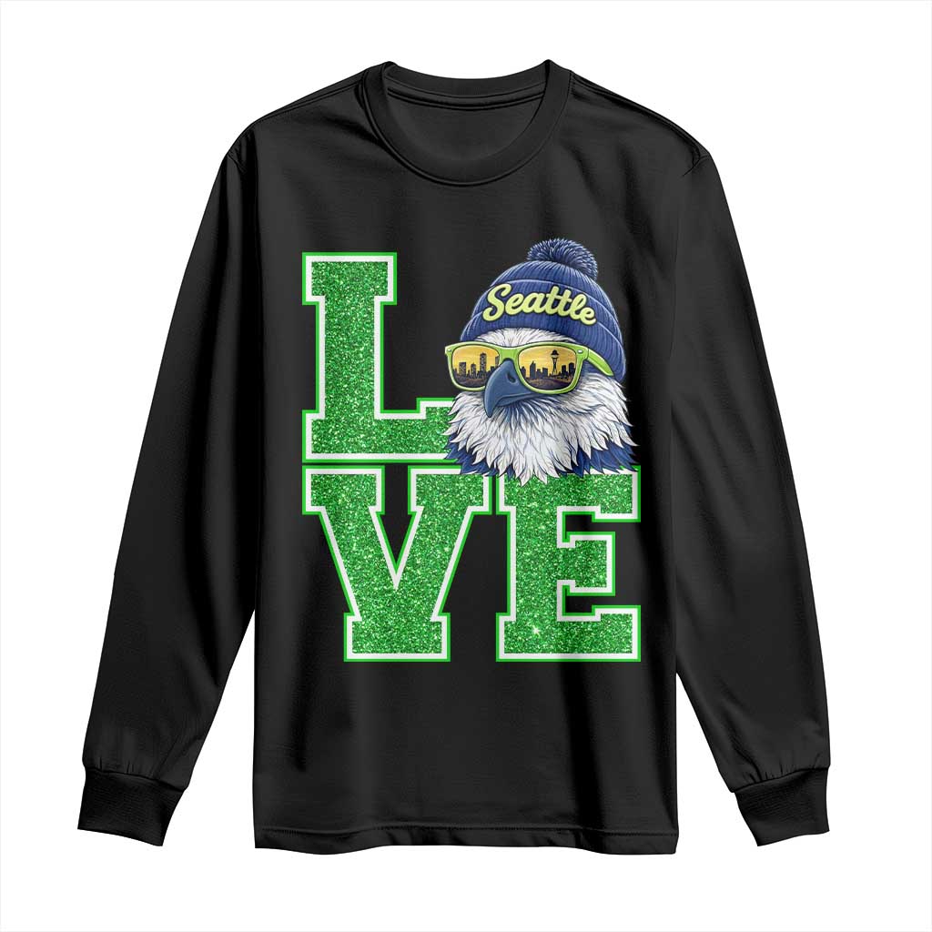 Seattle LOVE Hawk Graphic Long Sleeve Shirt Blue and Green Game Day Sports Fan TS02 Black Print Your Wear