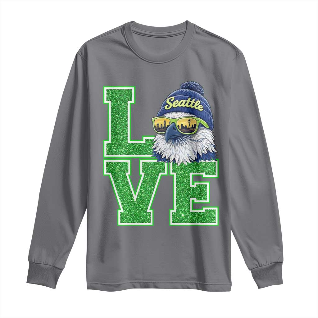 Seattle LOVE Hawk Graphic Long Sleeve Shirt Blue and Green Game Day Sports Fan TS02 Charcoal Print Your Wear