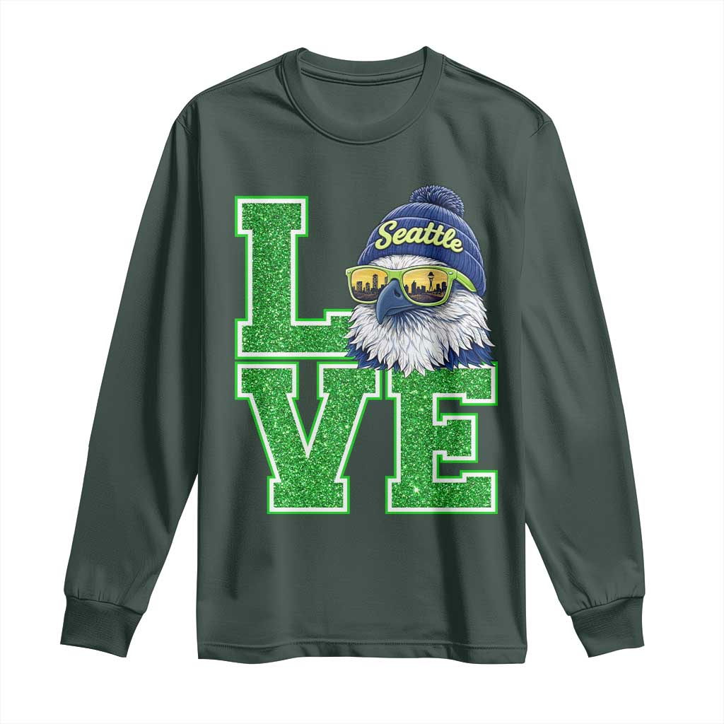 Seattle LOVE Hawk Graphic Long Sleeve Shirt Blue and Green Game Day Sports Fan TS02 Dark Forest Green Print Your Wear