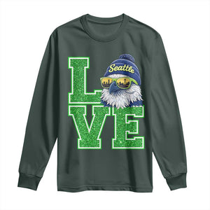 Seattle LOVE Hawk Graphic Long Sleeve Shirt Blue and Green Game Day Sports Fan TS02 Dark Forest Green Print Your Wear